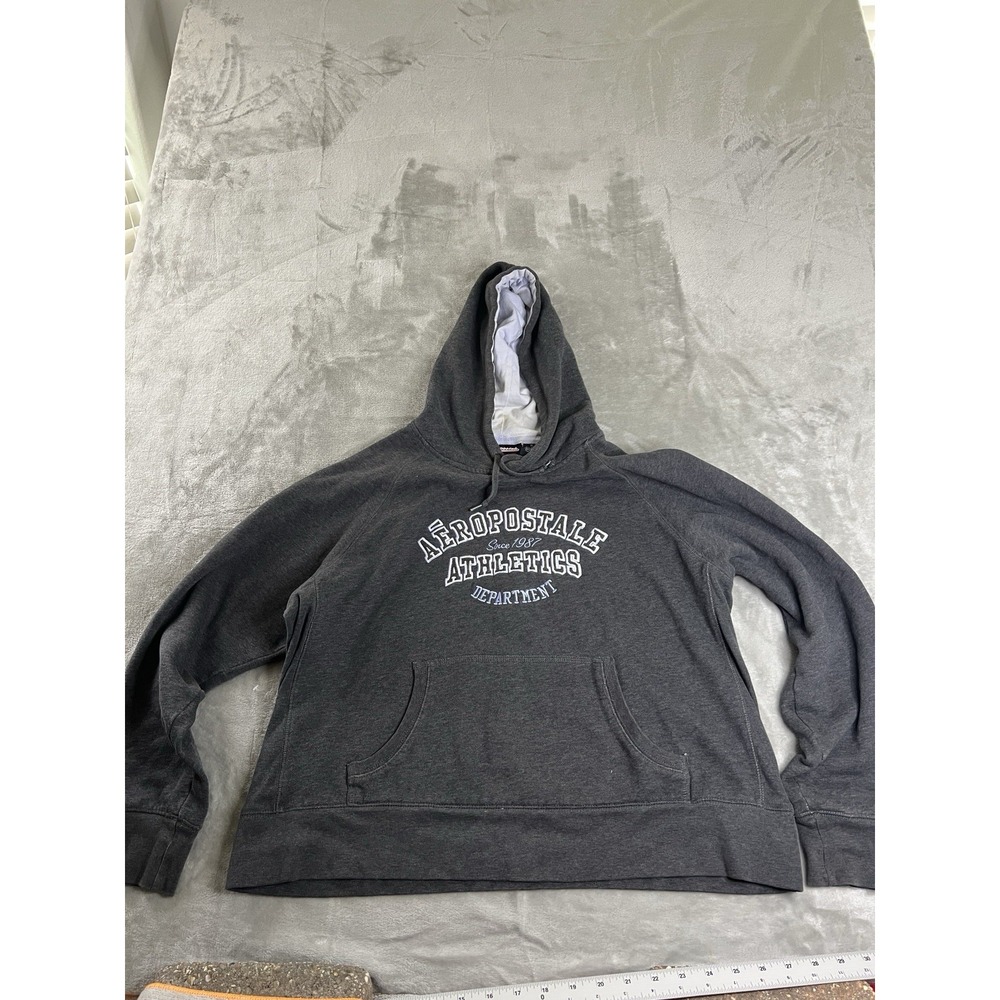 Aeropostale Hoodie Men's XL Gray Pullover Graphic Spell Out Sweatshirt